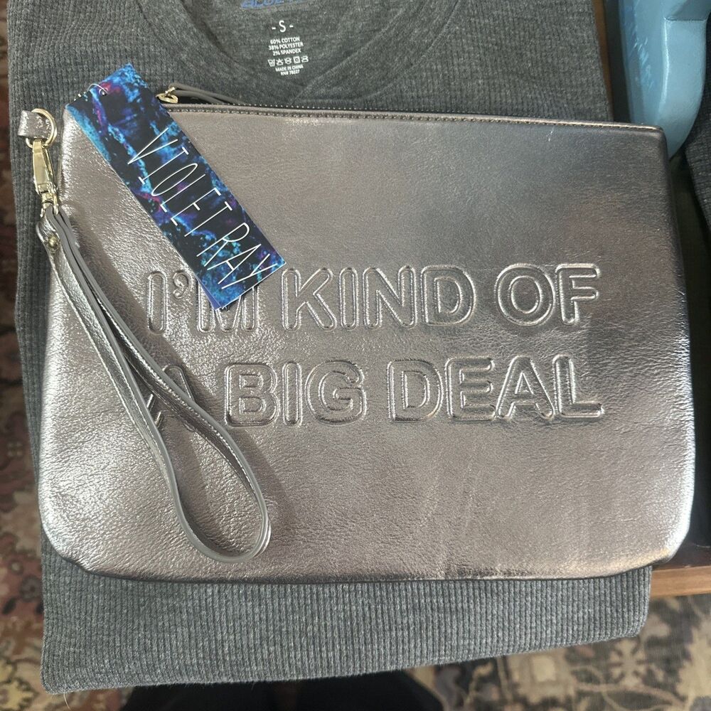 Violet ray Clutch Silver Metallic I’m Kind Of A Big Deal NWT